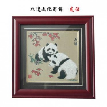 非遺文化成都特色禮品蜀錦蜀繡裝飾畫熊貓友誼鏡框禮盒廠價批發